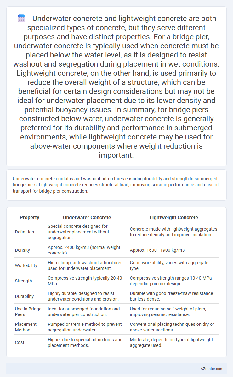 Underwater concrete and lightweight concrete are both specialized types of concrete, but they serve different purposes and have distinct properties. F