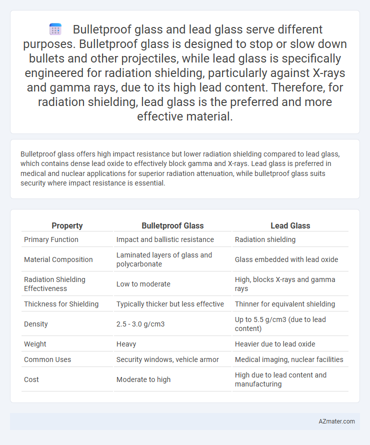 Bulletproof glass and lead glass serve different purposes. Bulletproof glass is designed to stop or slow down bullets and other projectiles, while lea